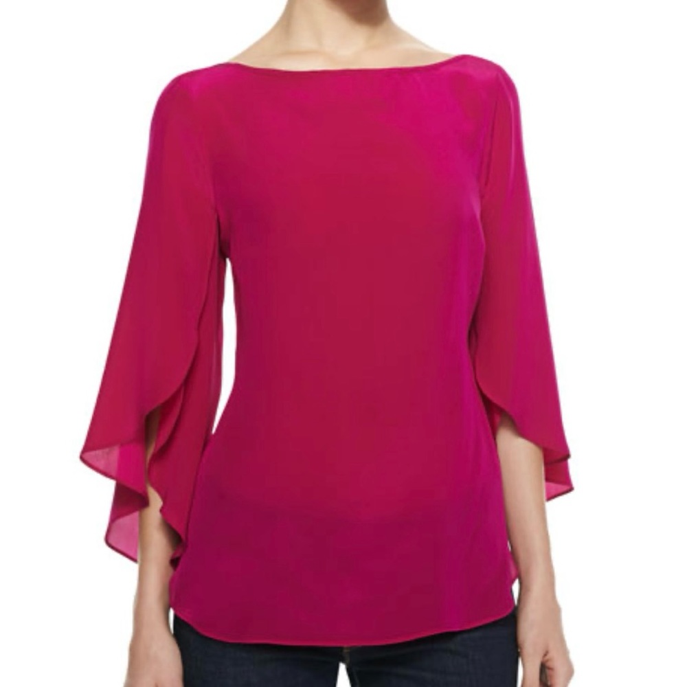 Milly Butterfly-Sleeve Silk Top in Raspberry Size 4